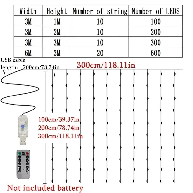 LED Christmas Curtain String Lights with Remote