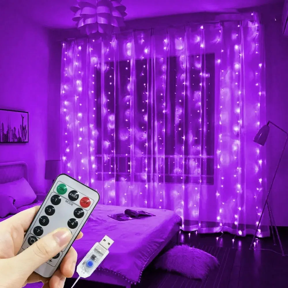 LED Christmas Curtain String Lights with Remote