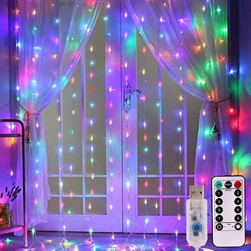 LED Christmas Curtain String Lights with Remote