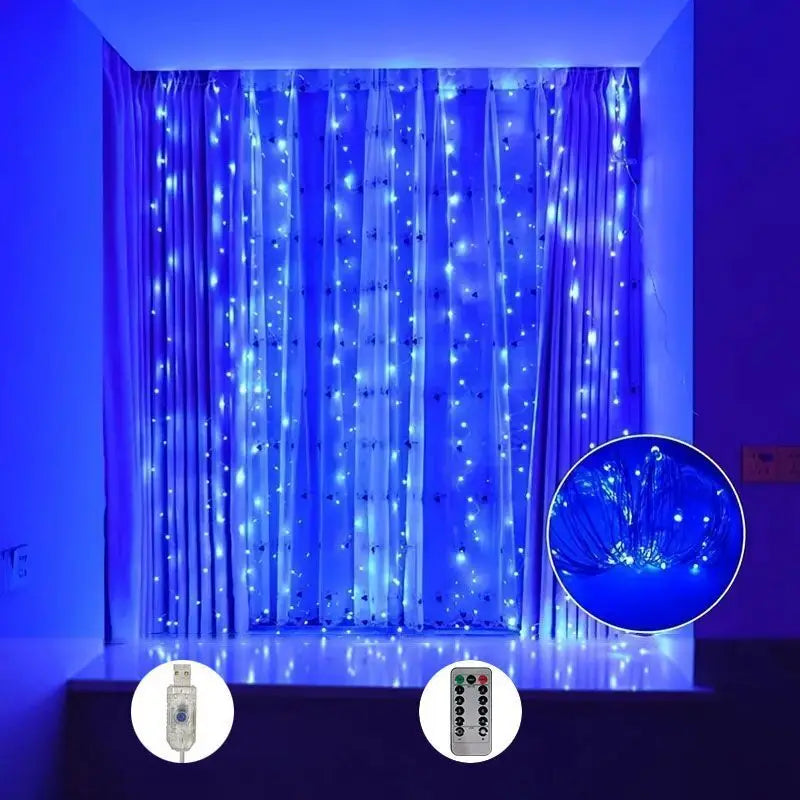 LED Christmas Curtain String Lights with Remote