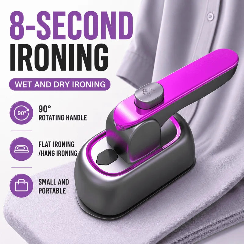 Portable iron with features highlighted on a white background