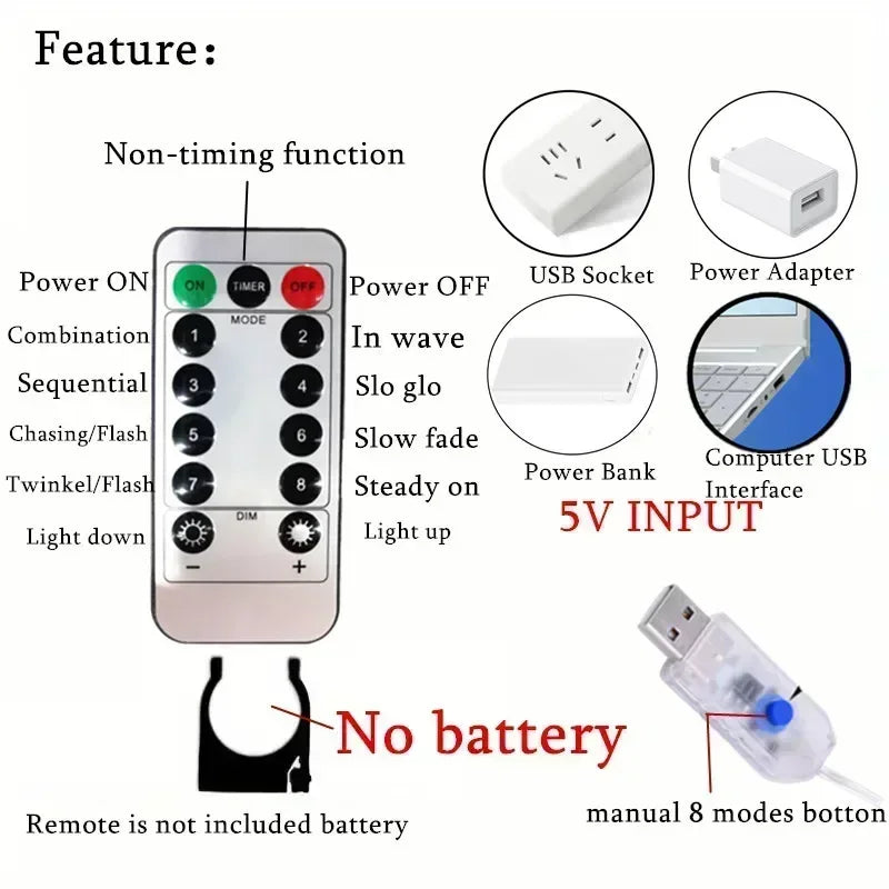 LED Christmas Curtain String Lights with Remote