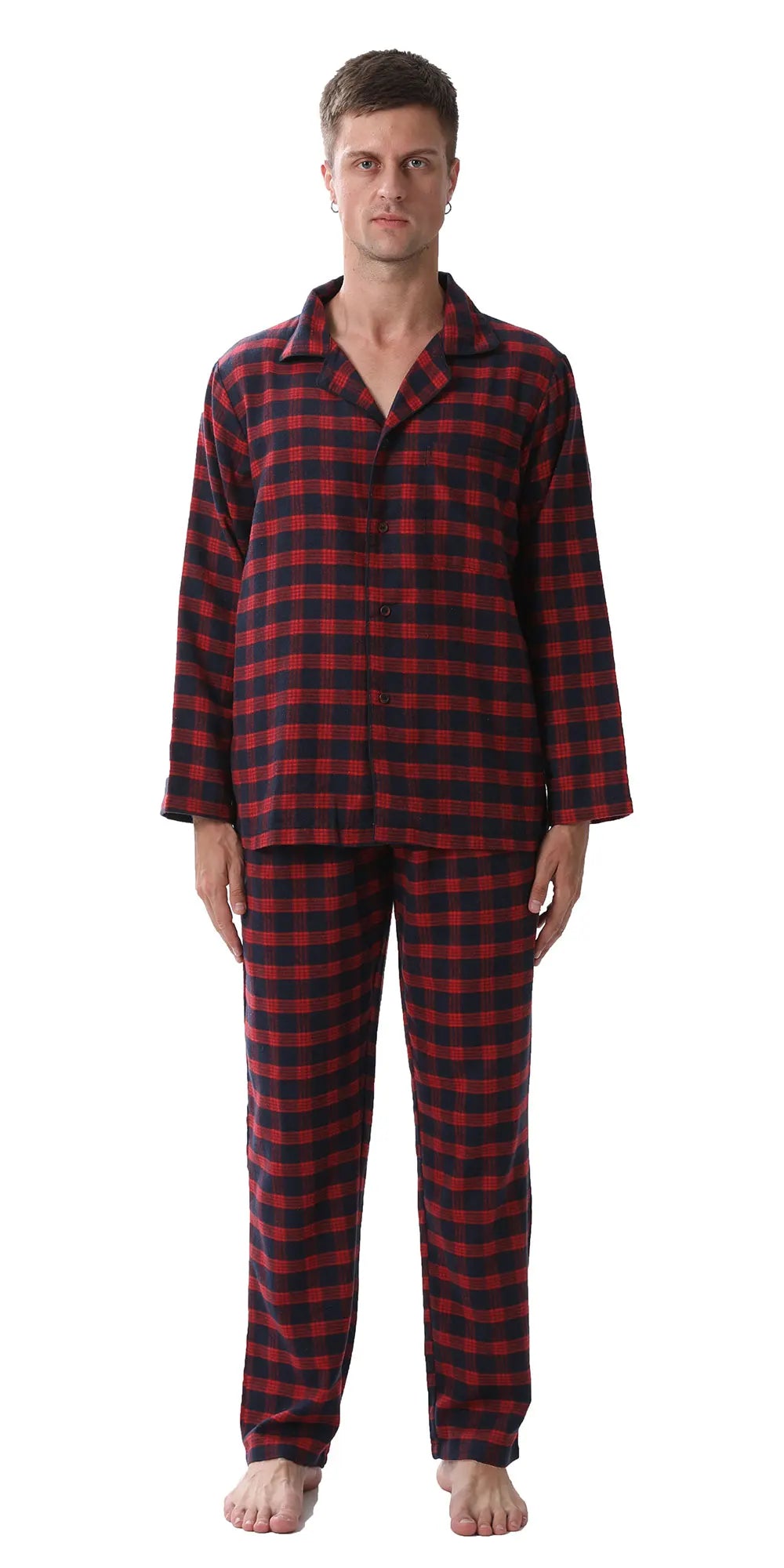 Mens’s Cotton Plaid Pajamas Set